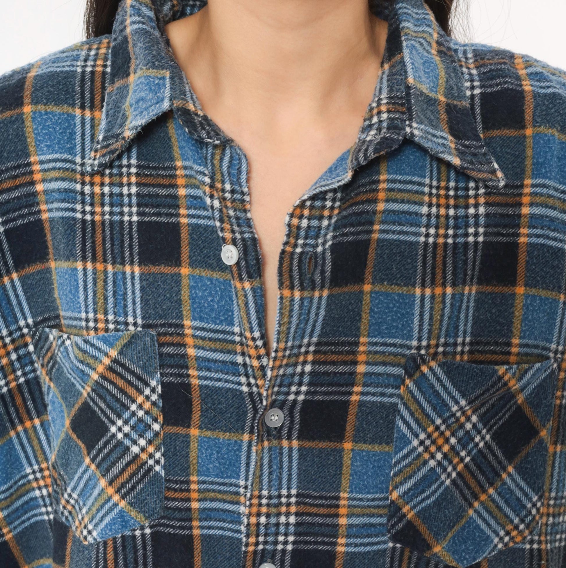 90s Montgomery Ward Flannel Shirt Blue Plaid Cotton Distressed Large L