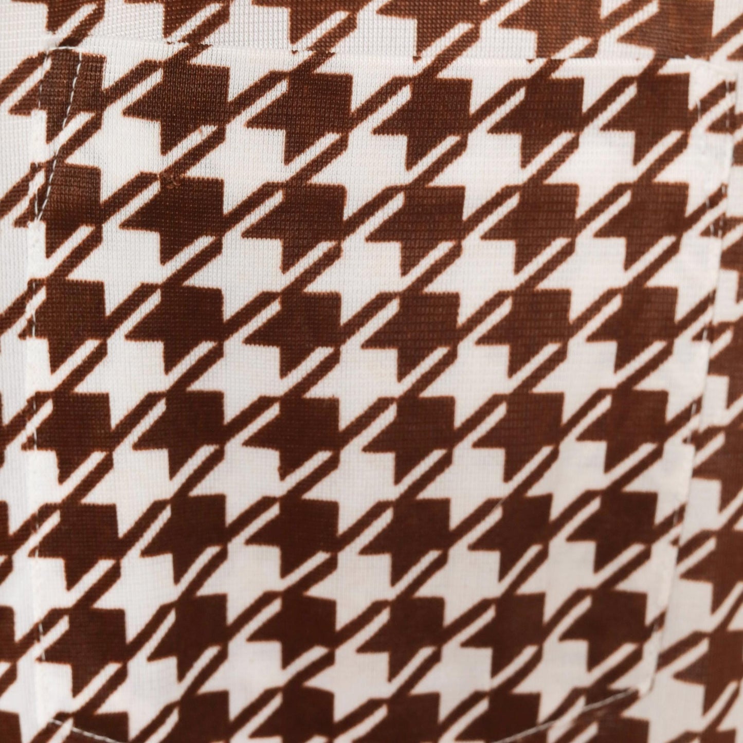 70s Brown White Houndstooth Button Up Shirt Pointed Collar Chest Pocket Large