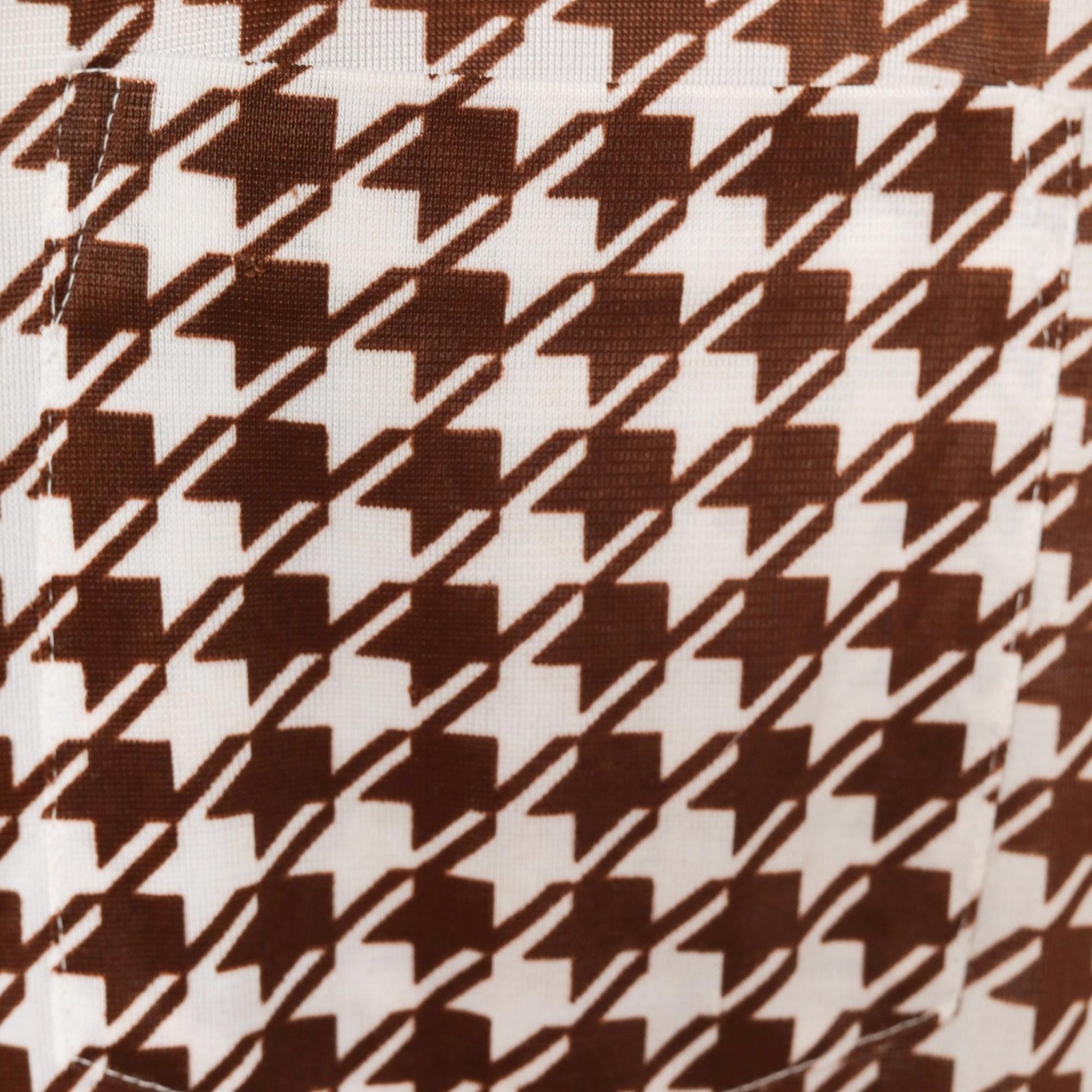 70s Brown White Houndstooth Button Up Shirt Pointed Collar Chest Pocket Large