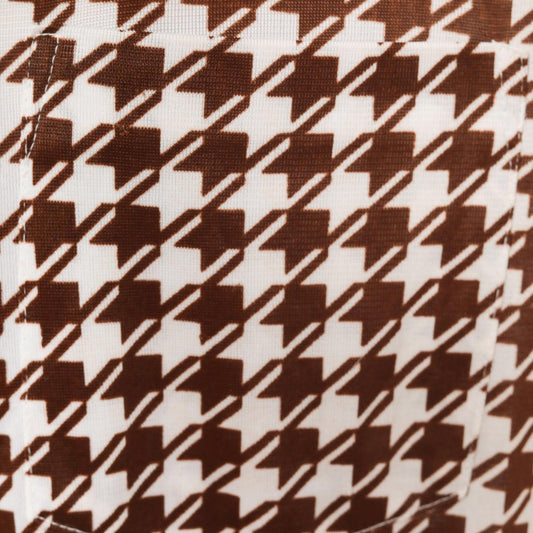 70s Brown White Houndstooth Button Up Shirt Pointed Collar Chest Pocket Large