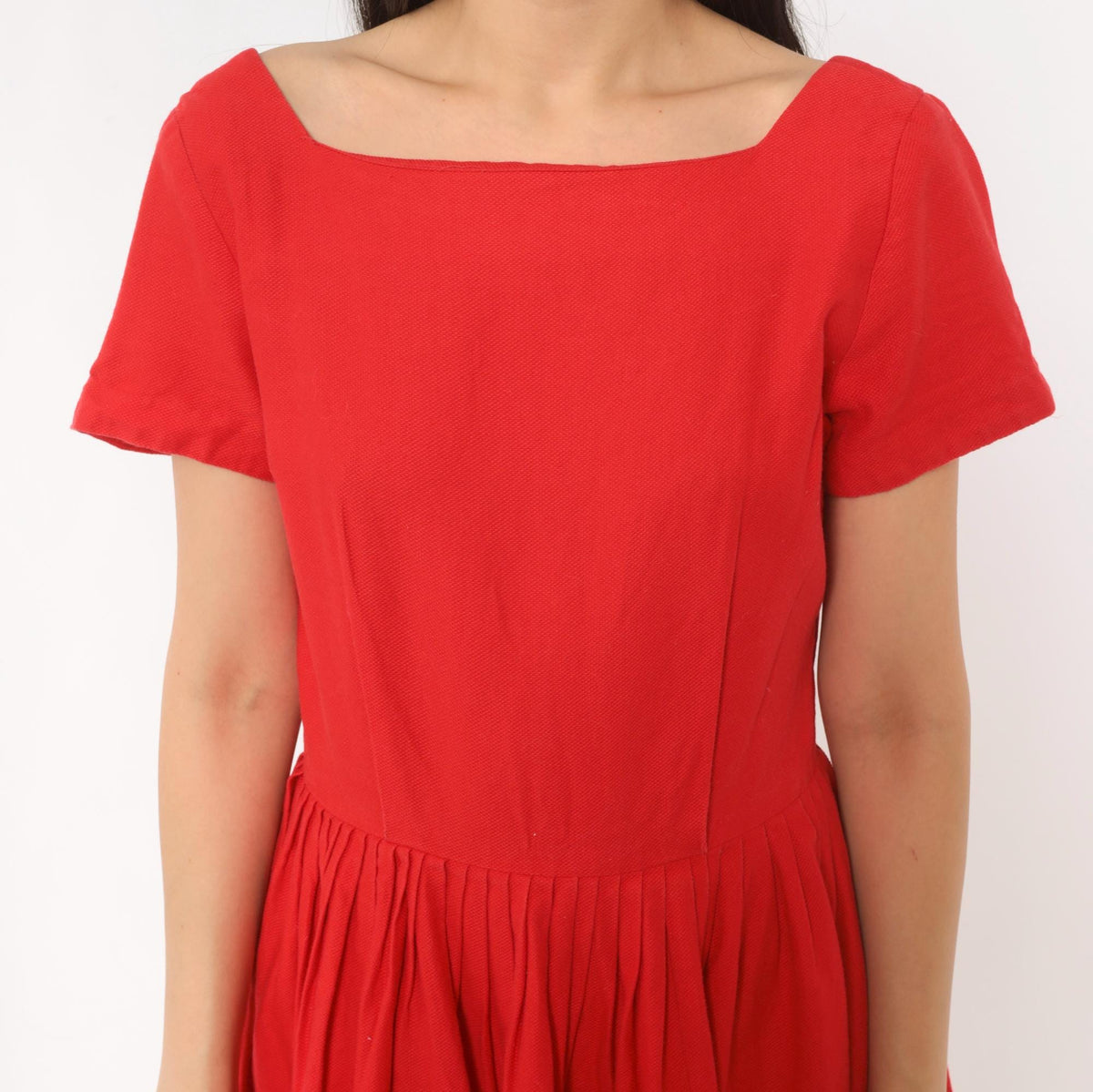 60s Frolic Time California Red Fit And Flare Dress Square Neckline Small S