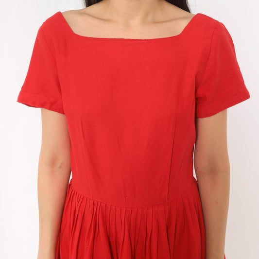 60s Frolic Time California Red Fit And Flare Dress Square Neckline Small S