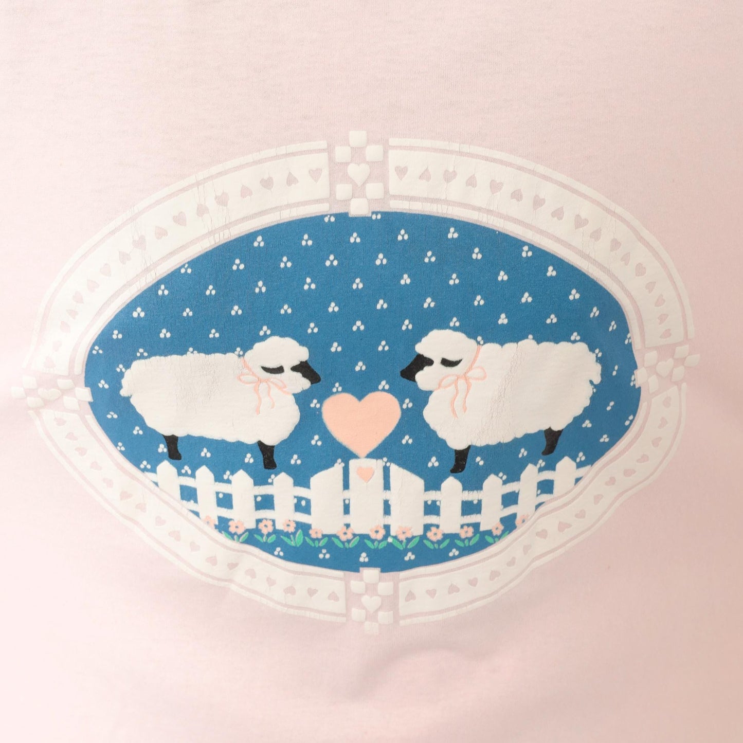 90s Screen Stars Sheep Heart Graphic Tee Pink Cotton Blush Print Extra Large XL