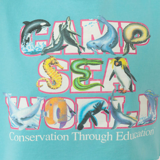 90s Animal Conservation Cropped Tee Aqua Marine Life Graphic Medium