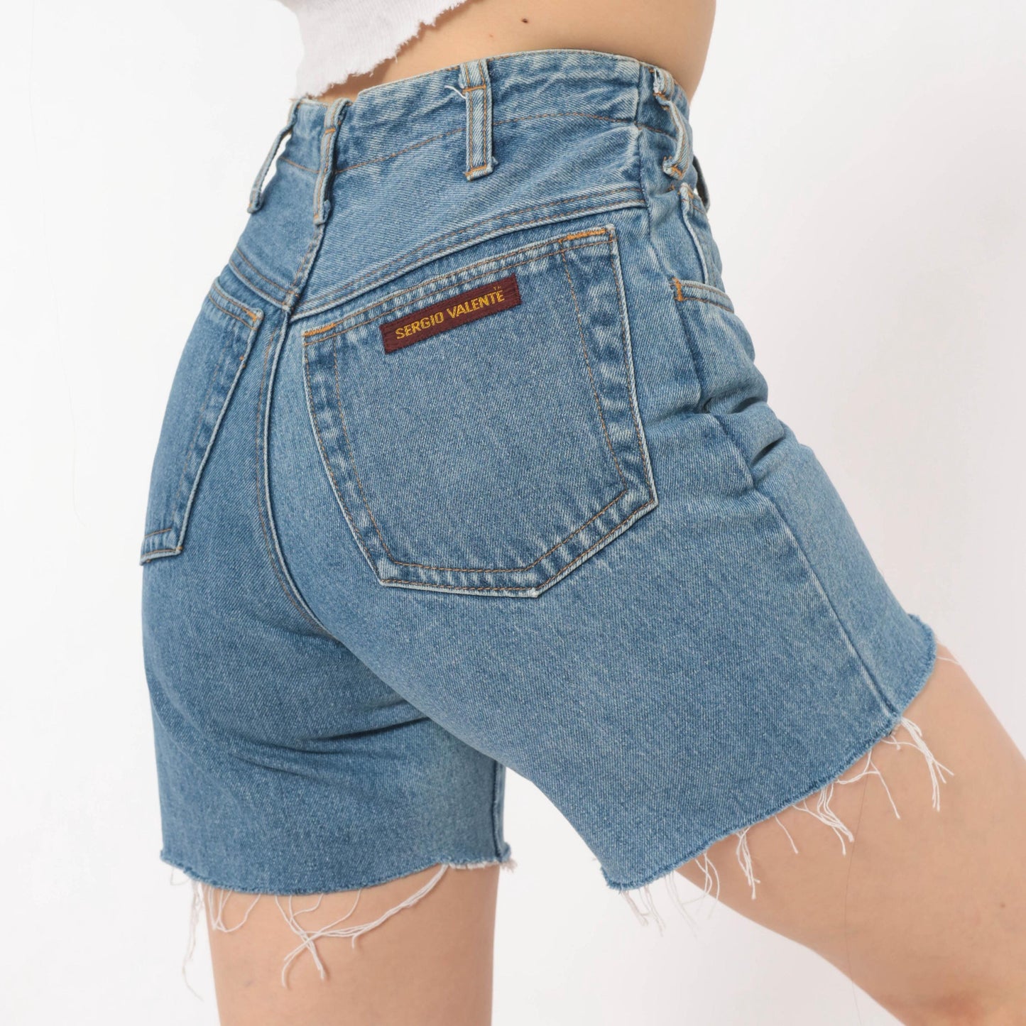 90s Sergio Valente High Waisted Cutoff Denim Shorts Blue Medium Wash Extra Small XS