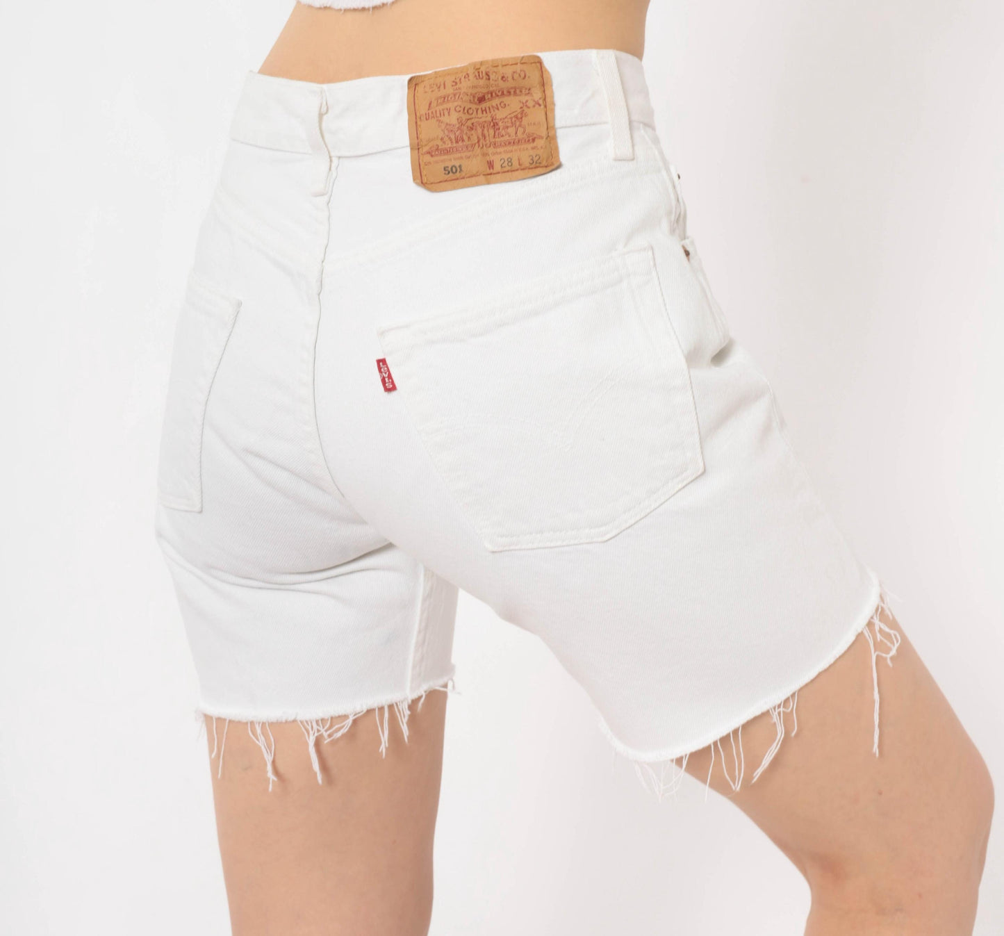 90s Levi's 501 White Denim Cutoff Shorts High Rise Button Fly Small S