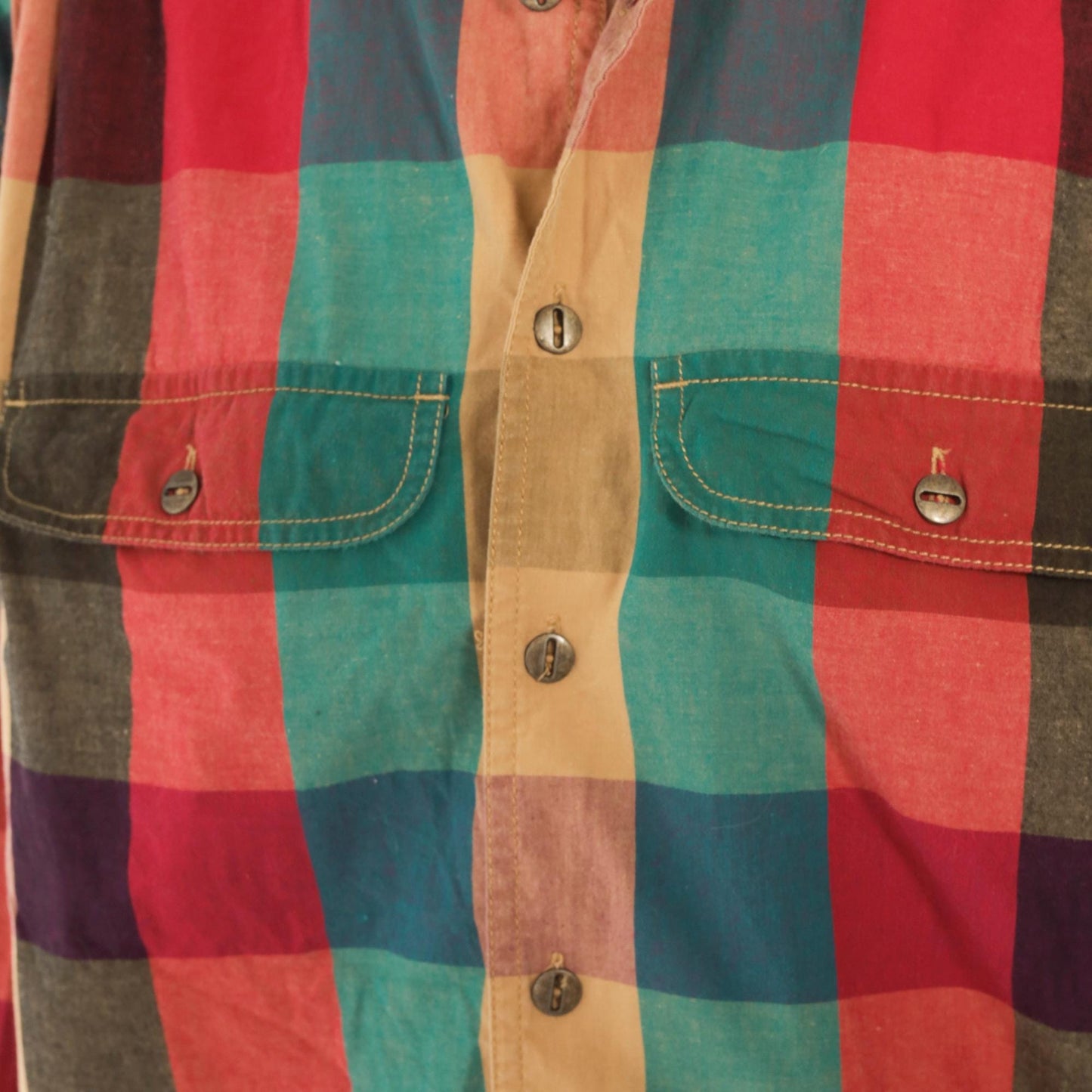 90s Lizwear Plaid Flannel Shirt Button Front Red Teal Cotton Medium