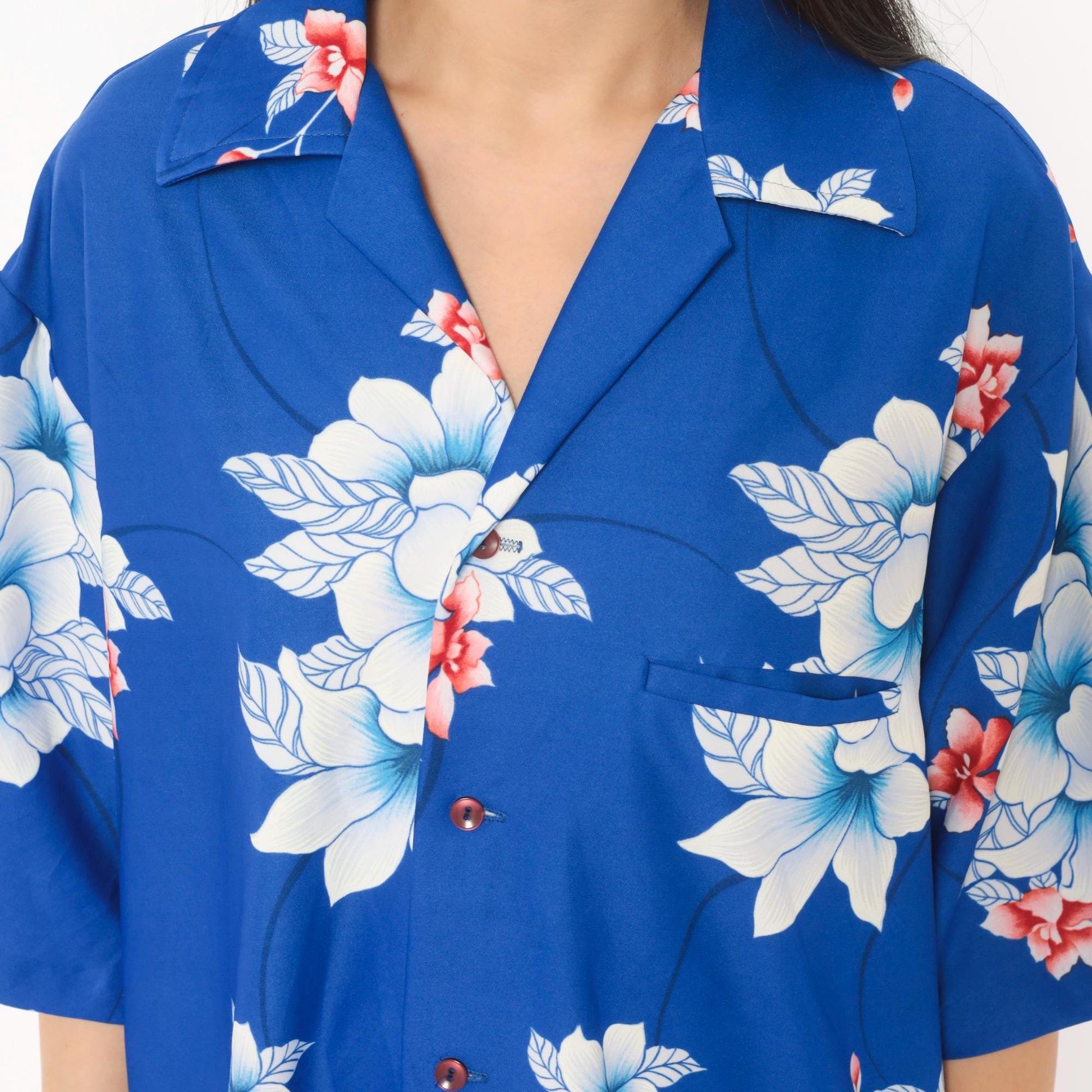 70s Hilo Hatties Hawaiian Shirt Blue Orchid Floral Camp Collar Medium