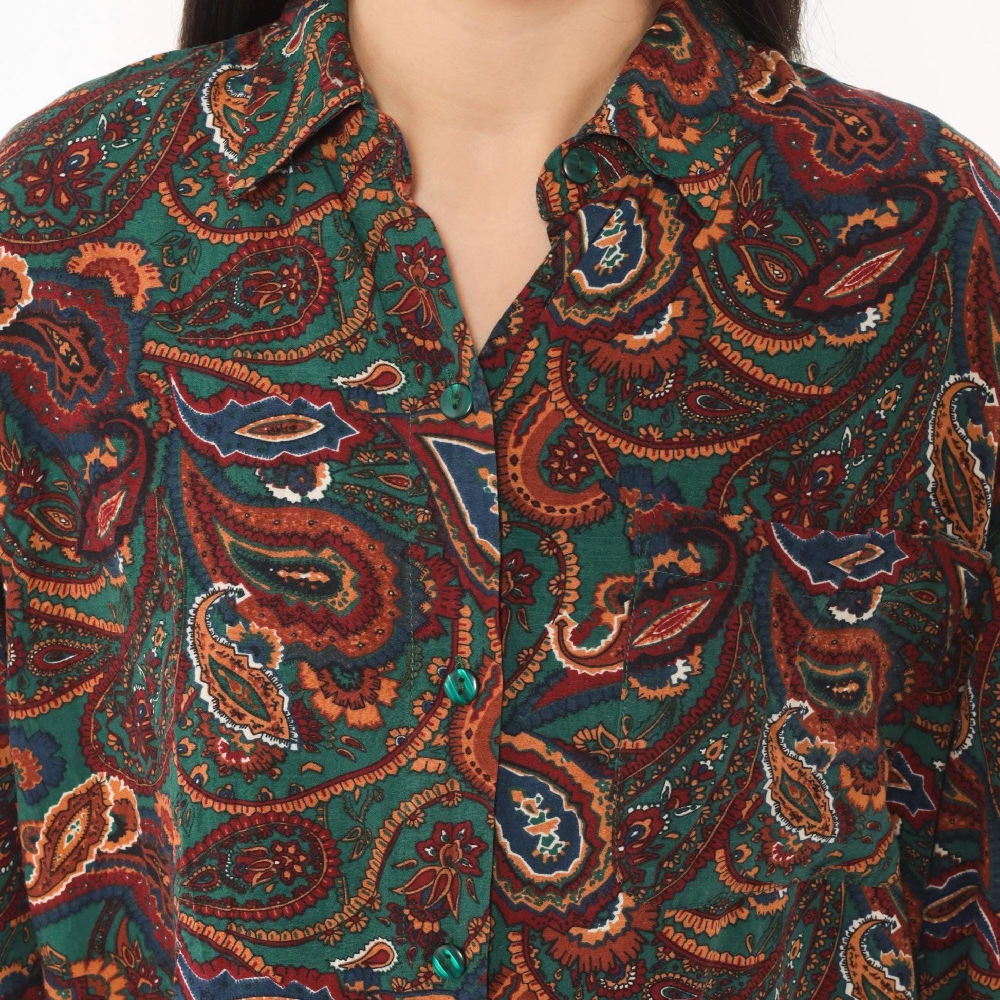90s Basic Editions Paisley Button Up Shirt Teal Burgundy Small S