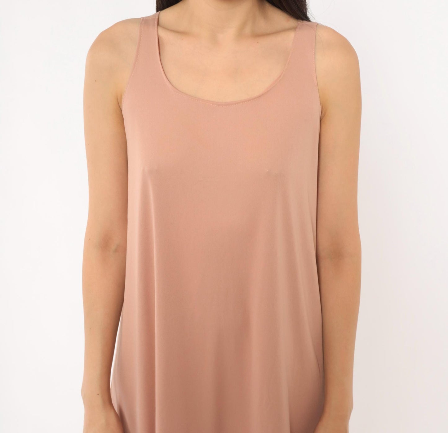 70s Dusty Rose Drop Waist Midi Dress Sleeveless Scoop Neck Tank Medium