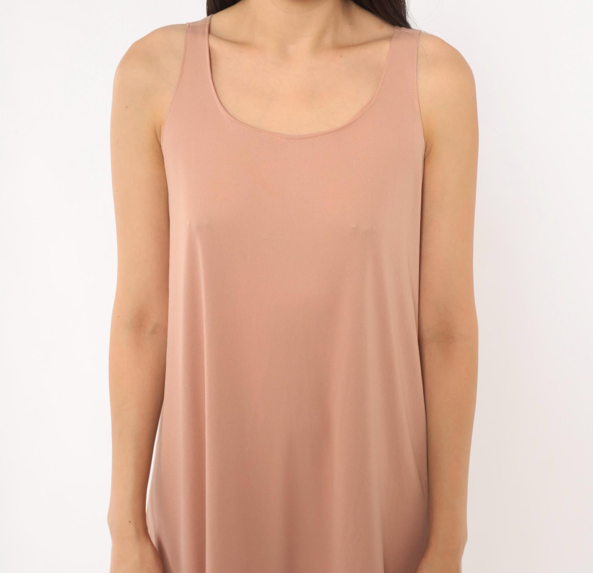 70s Dusty Rose Drop Waist Midi Dress Sleeveless Scoop Neck Tank Medium