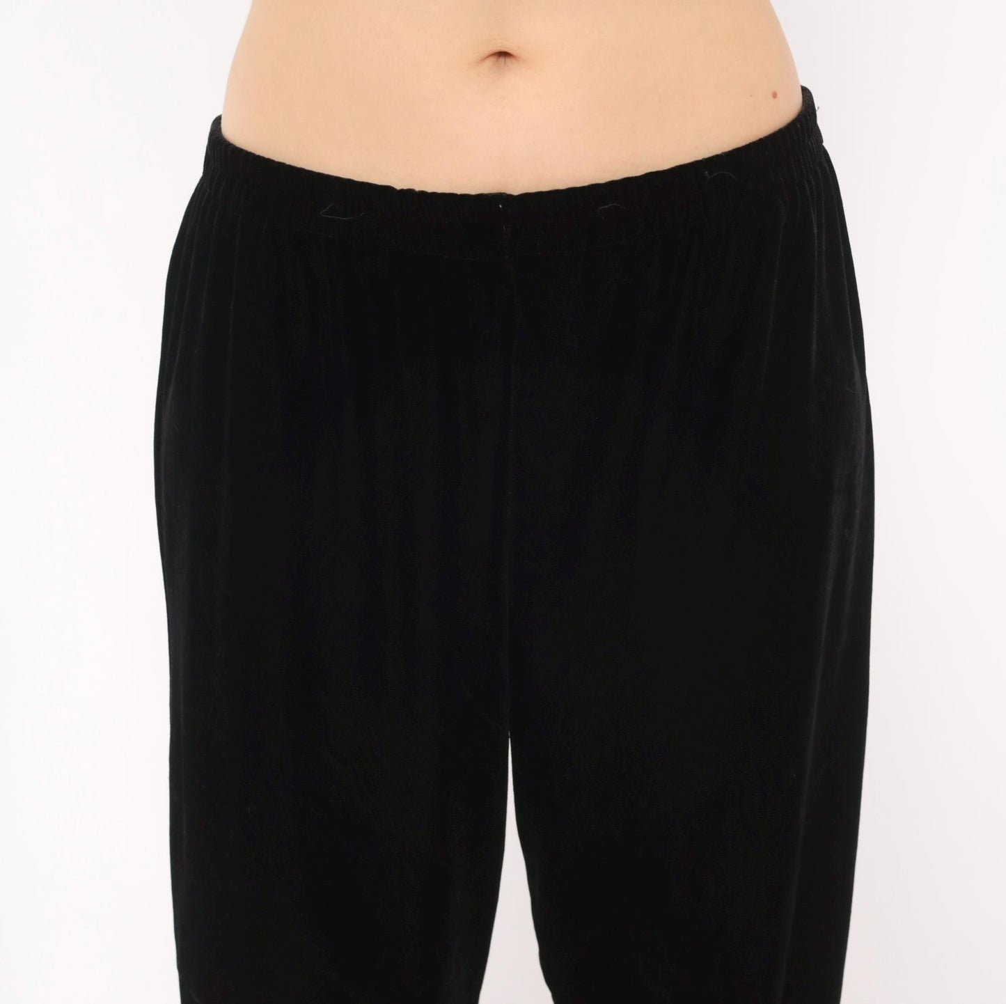 90s Black Velvet Pants Straight Leg Sheri Martin Elastic Waist Medium