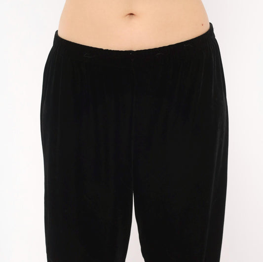 90s Black Velvet Pants Straight Leg Sheri Martin Elastic Waist Medium