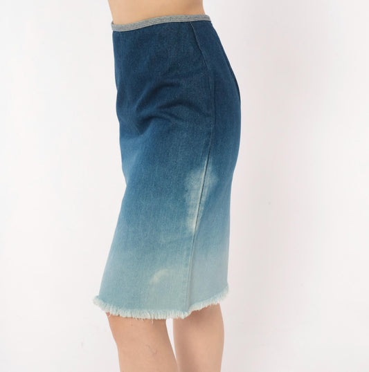 Y2K R4Я Rave 4 Real Ombre Denim Pencil Skirt Sky Blue Extra Small XS