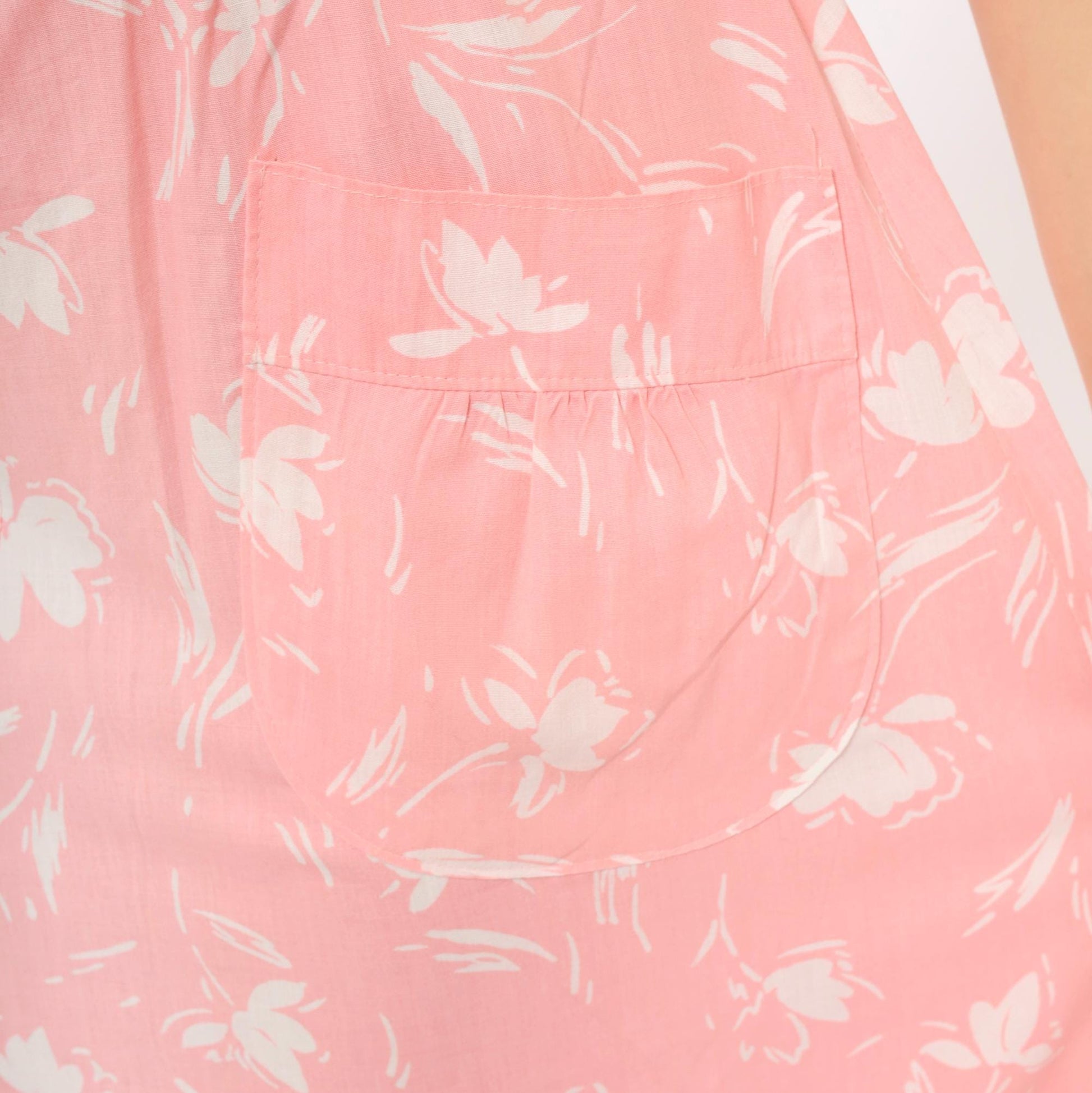 80s Ann Michele Pink Floral Midi Skirt White Tulip Print Small