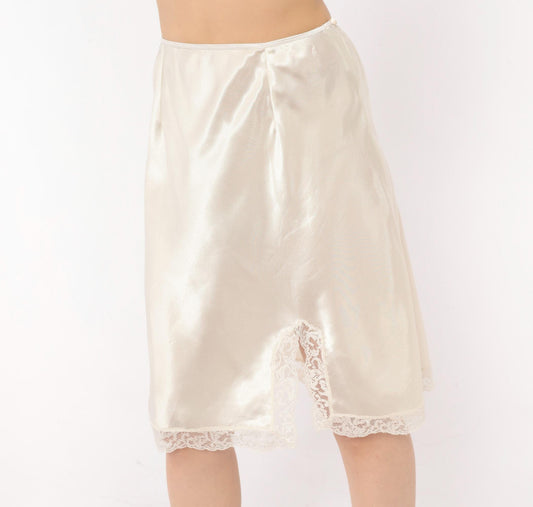 90s Victoria's Secret Half Slip Cream Satin Lace Trim Knee-Length Large L