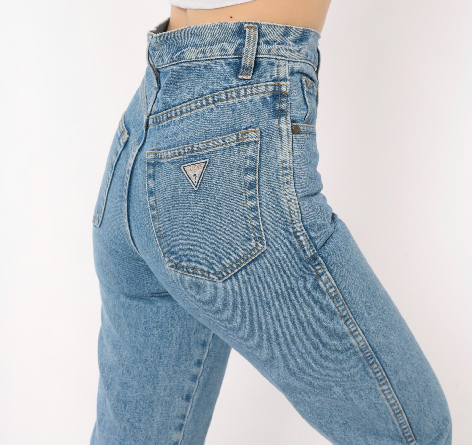 90s Guess Mom Jeans High Waisted Tapered Light Wash Denim XXS