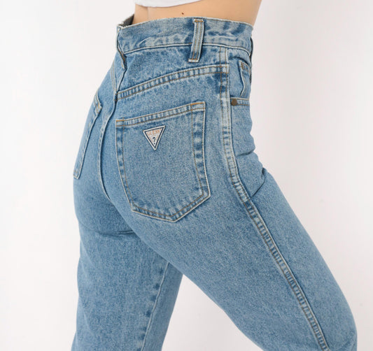 90s Guess Mom Jeans High Waisted Tapered Light Wash Denim XXS