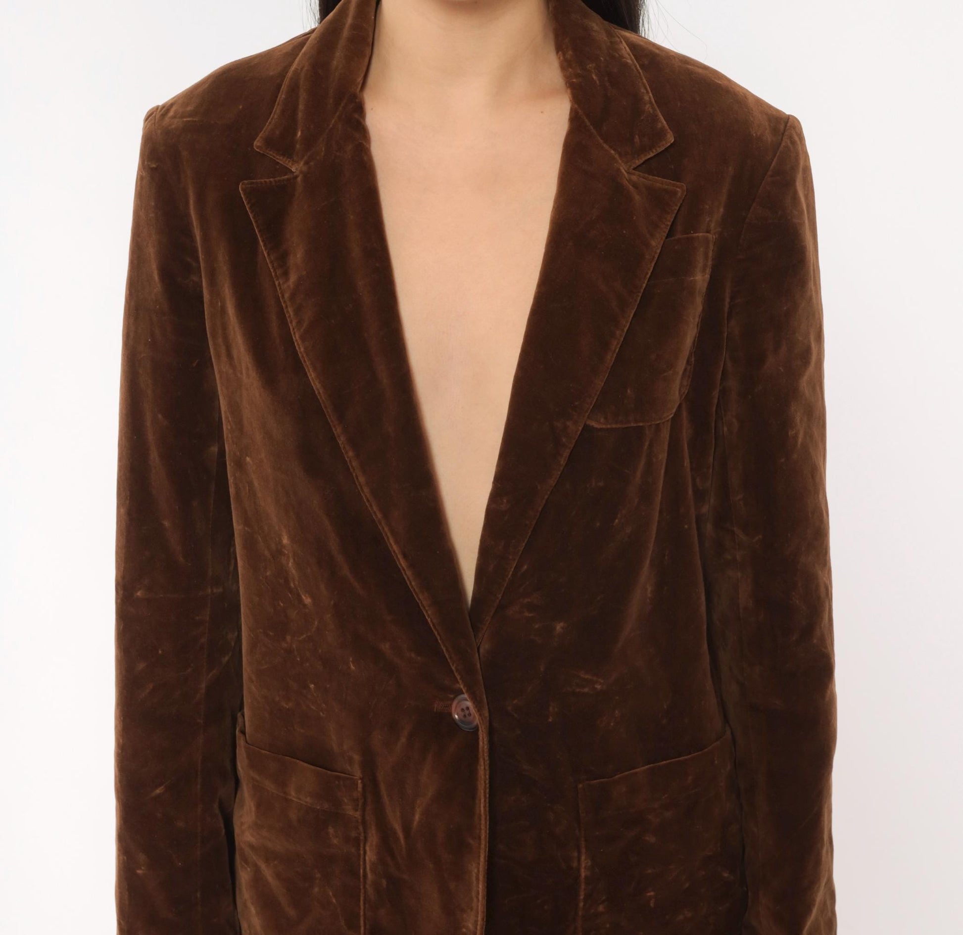 70s Swallowfish Velvet Blazer Brown Single Button Notched Lapel Small