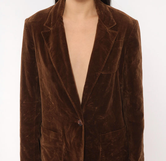 70s Swallowfish Velvet Blazer Brown Single Button Notched Lapel Small