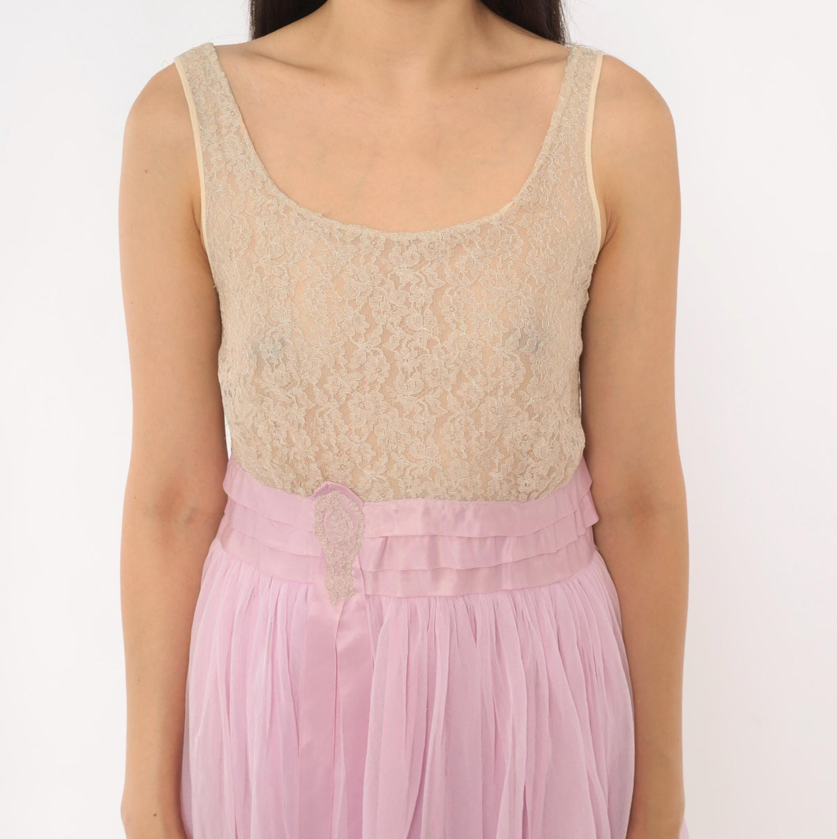 80s Carol Brent Lilac Chiffon Babydoll Dress Lace Bodice Lavender Small