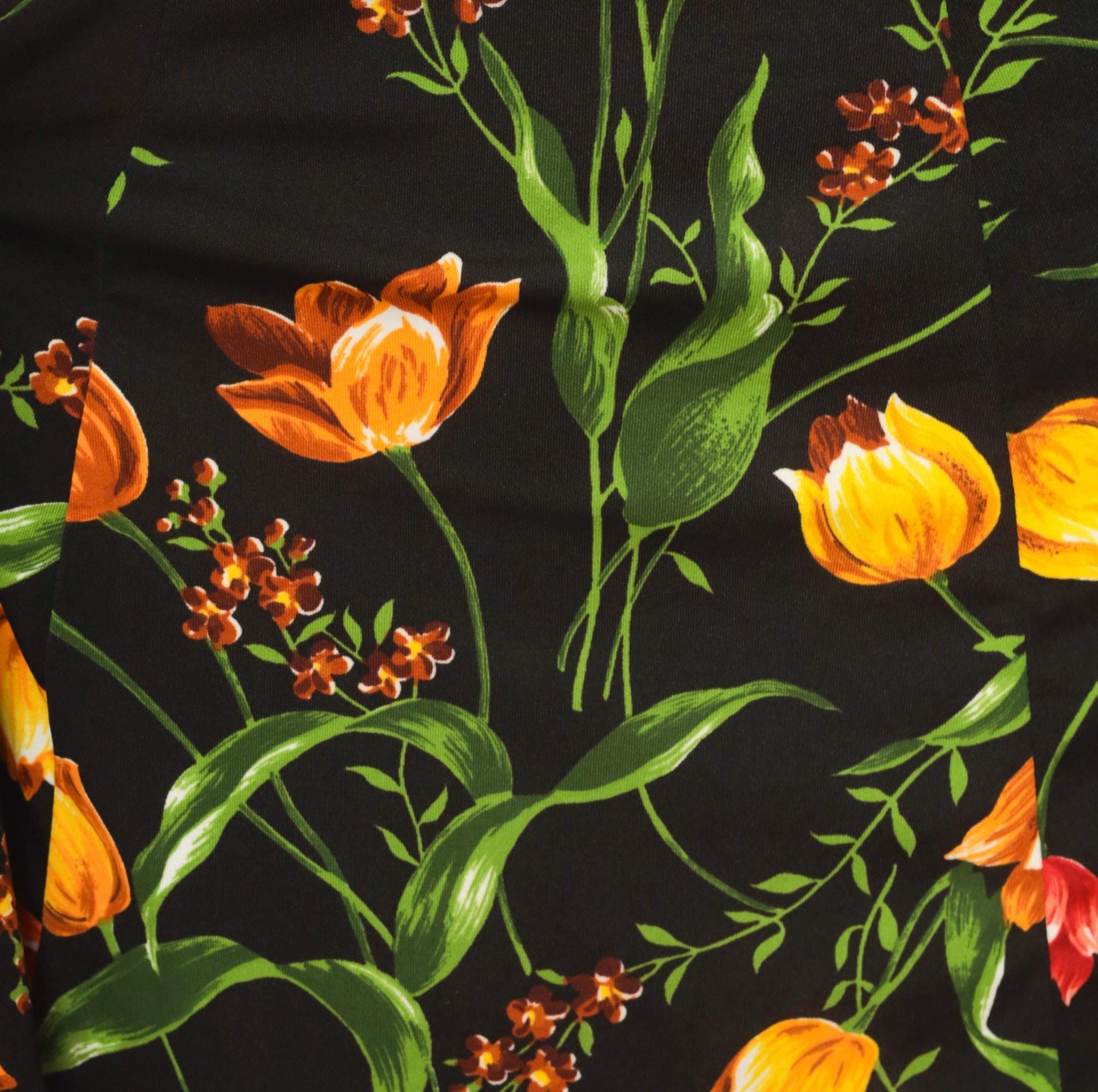 90s St Charmond Tulip Floral A-Line Skirt Black Orange Yellow Medium Large