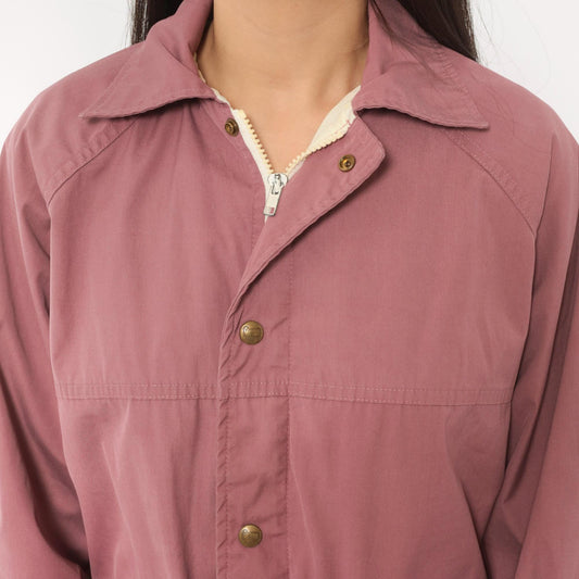 80s Woolrich Woman Mauve Jacket Snap Button Drawstring Waist Medium M
