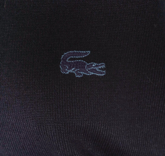 80s Izod Lacoste V-Neck Sweater Navy Wool Blend Raglan Pullover Small