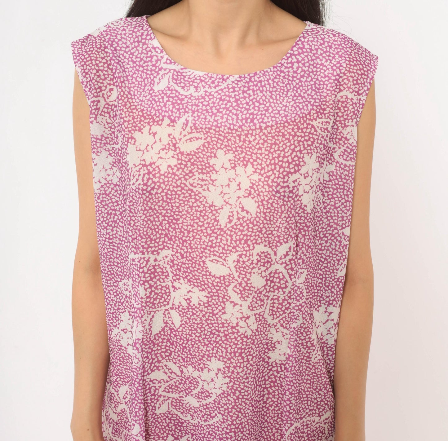 80s California Looks Floral Drop Waist Dress Purple White Knee Length XL