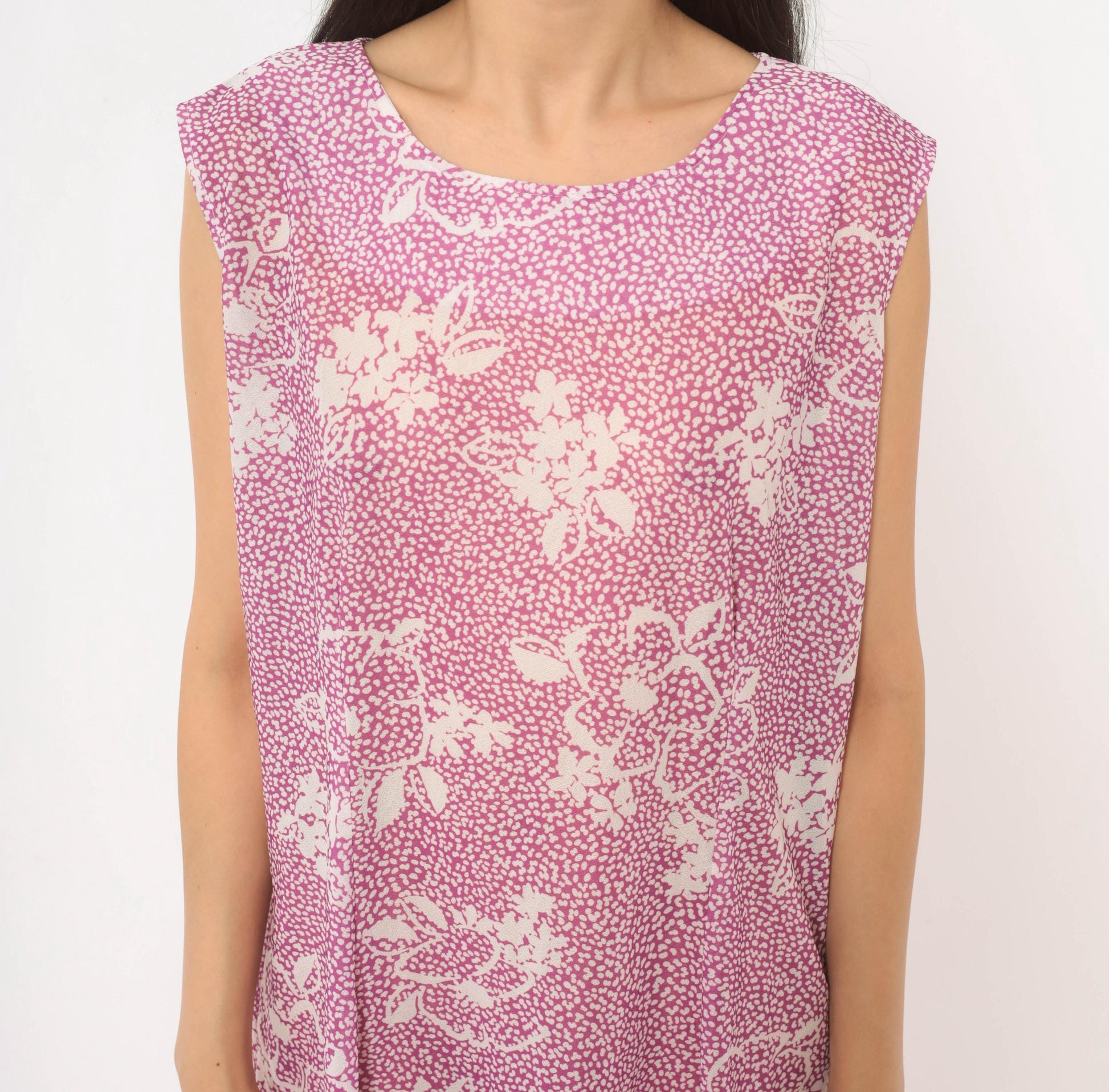 80s California Looks Floral Drop Waist Dress Purple White Knee Length XL