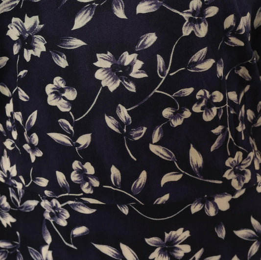 90s Navy Floral Dress DBY Tie-Back Waist Flutter Sleeve Knee-Length Plus Size
