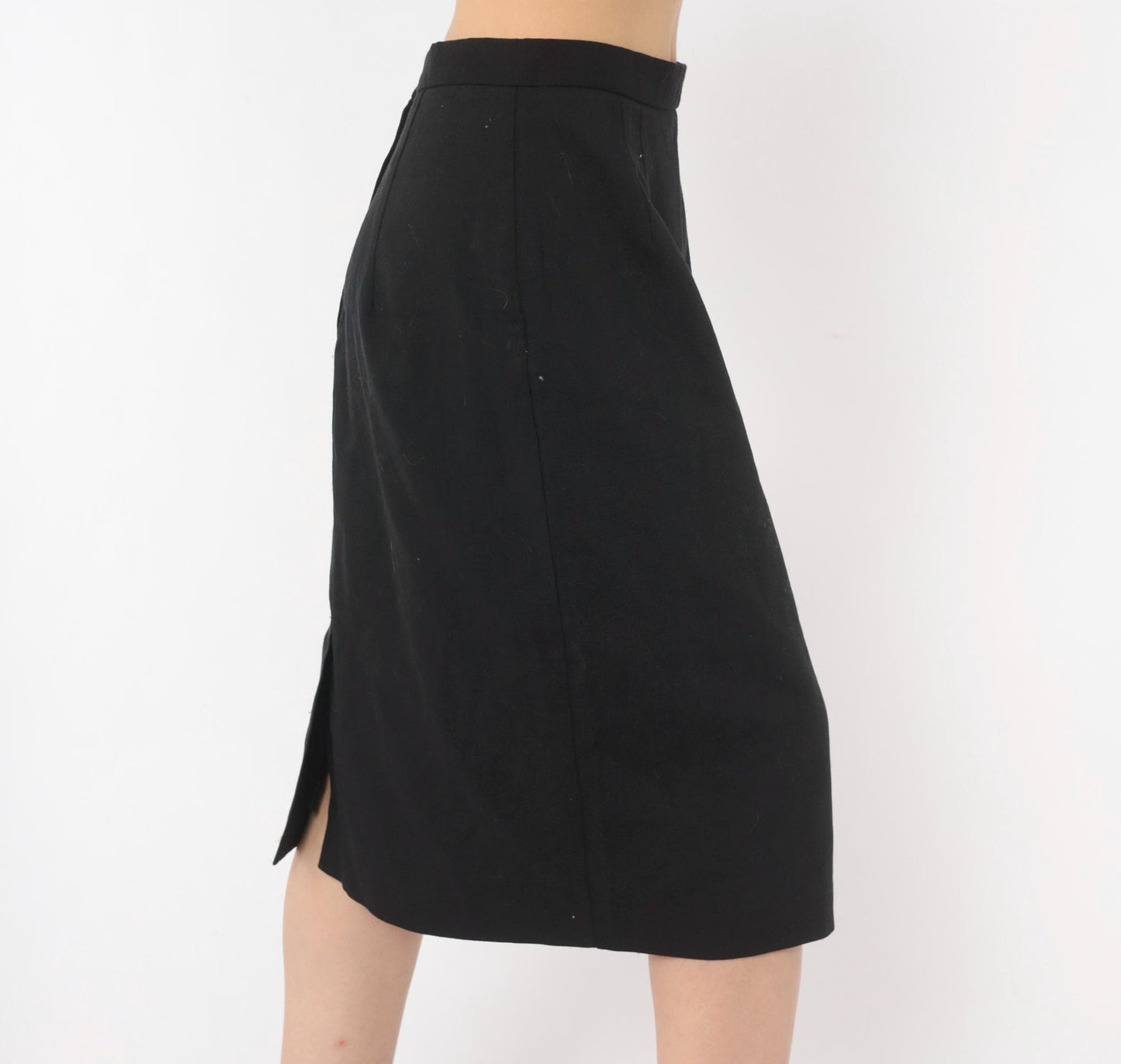 80s Michele Black Pencil Skirt High Waist Knee Length Small S