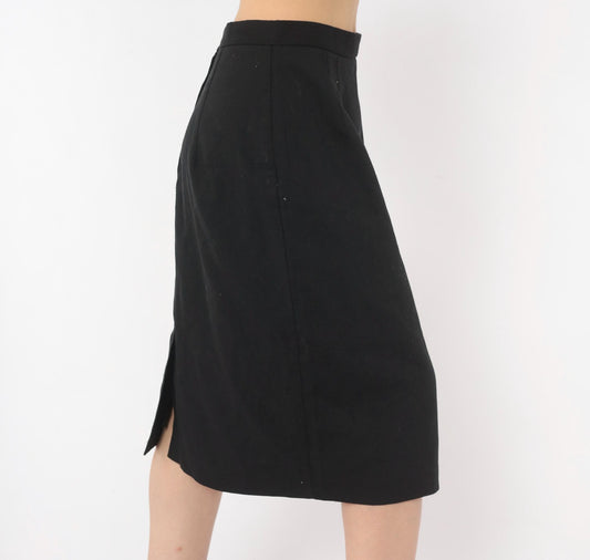 80s Michele Black Pencil Skirt High Waist Knee Length Small S