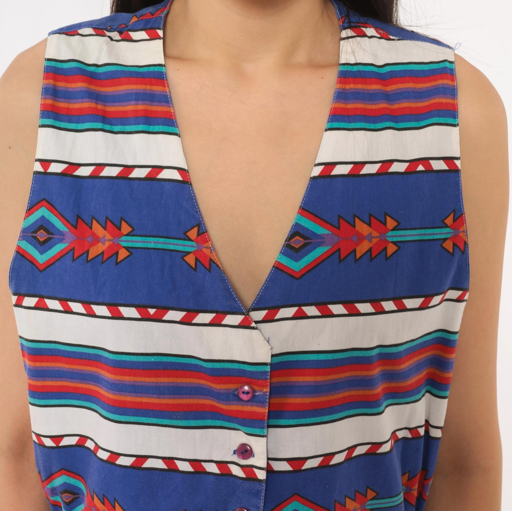 90s Tillman Southwestern Cotton Vest Purple White Geometric Tribal Medium M