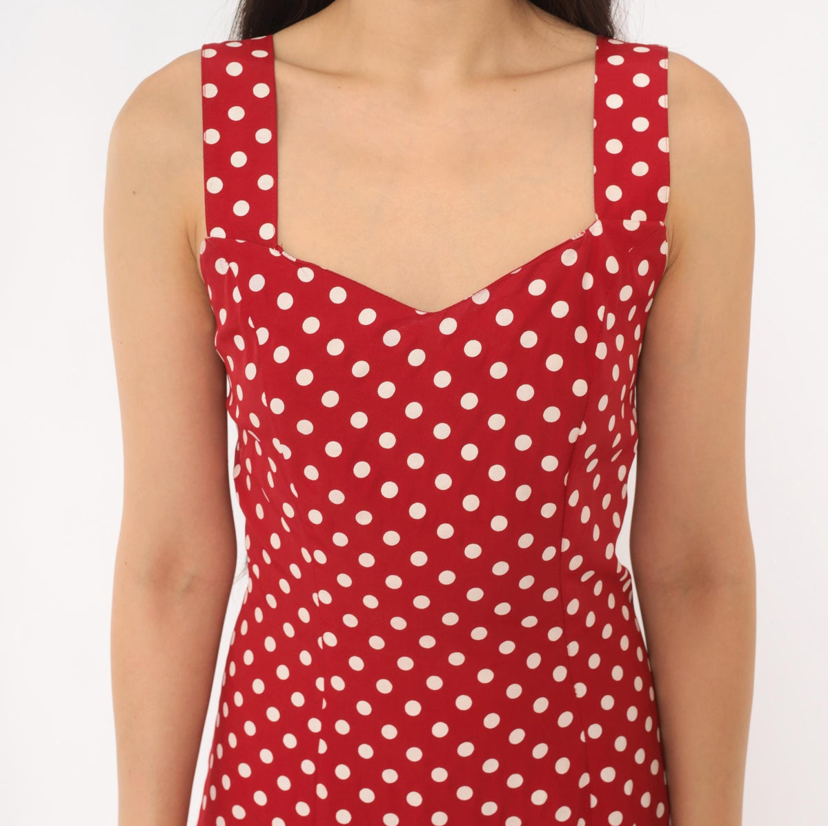 90s Gaccina Red White Polka Dot Midi Sundress Sweetheart Neckline Extra Small XS