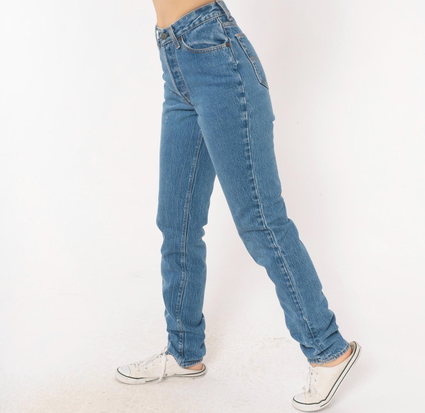 80s Levi's High Waist Straight Leg Jeans Medium Wash Button Fly Extra Small XS
