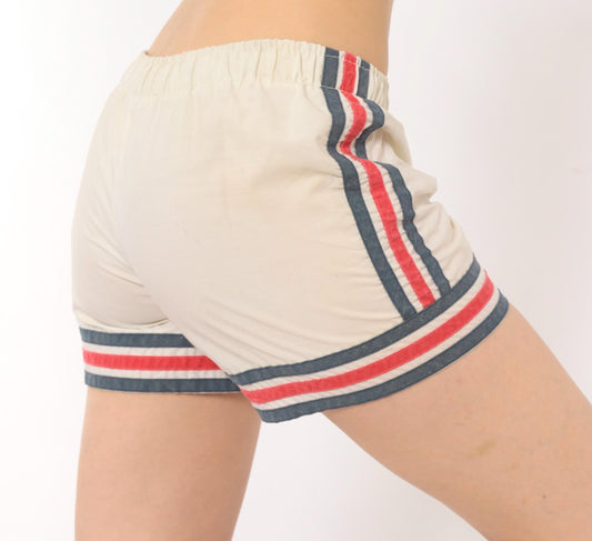 80s Striped Athletic Shorts White Navy Red Running Gym Small Medium