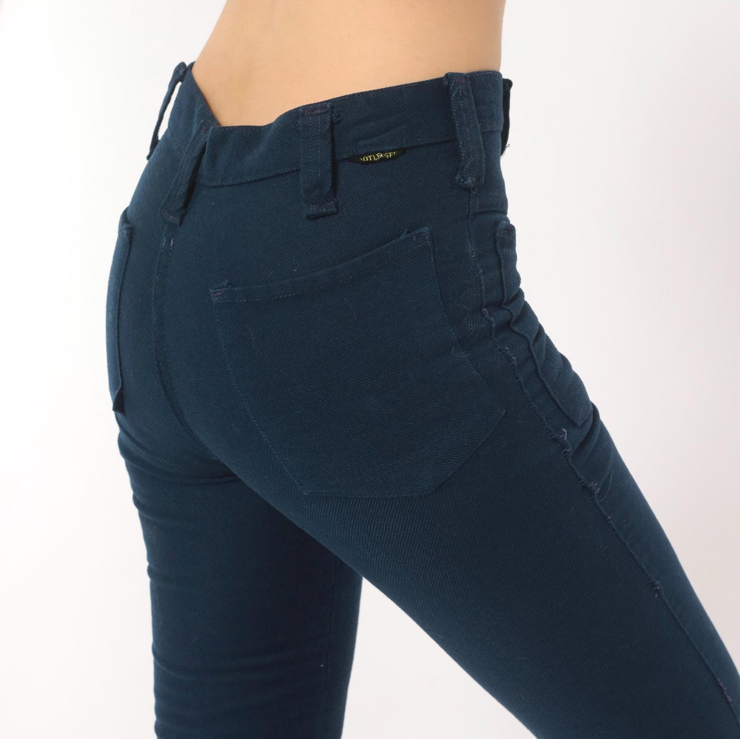 70s Bootleggers Navy Flare Pants High Rise Bell Bottom Denim Dark Blue XXS