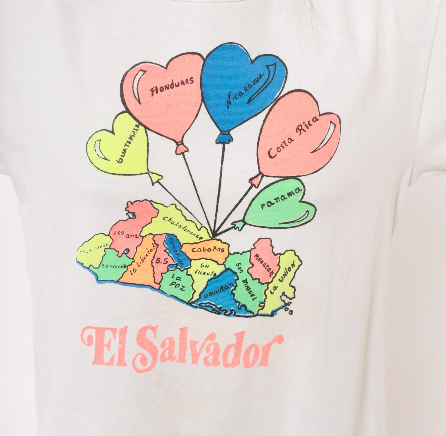 2000s El Salvador Map Heart Balloon Graphic White Cotton Tee Large L