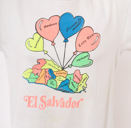 2000s El Salvador Map Heart Balloon Graphic White Cotton Tee Large L