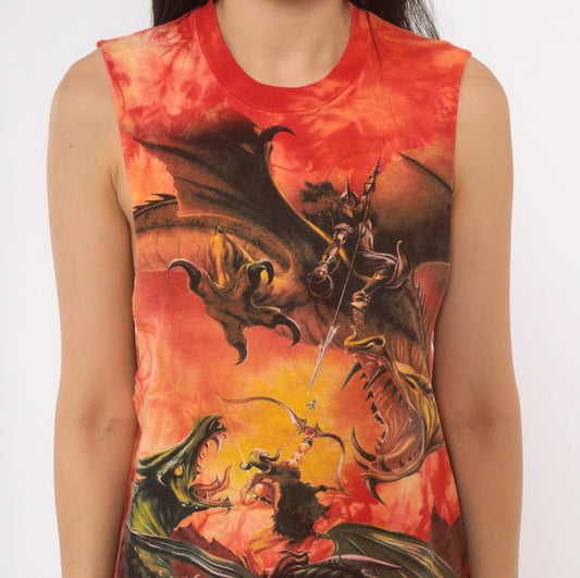 Y2K The Mountain Dragon Battle Tie Dye Muscle Tank Red Orange Medium M