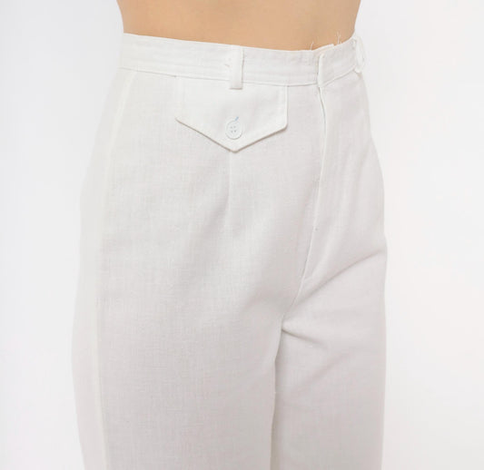 80s That's Me! White High-Waist Straight Trousers Extra Small XS