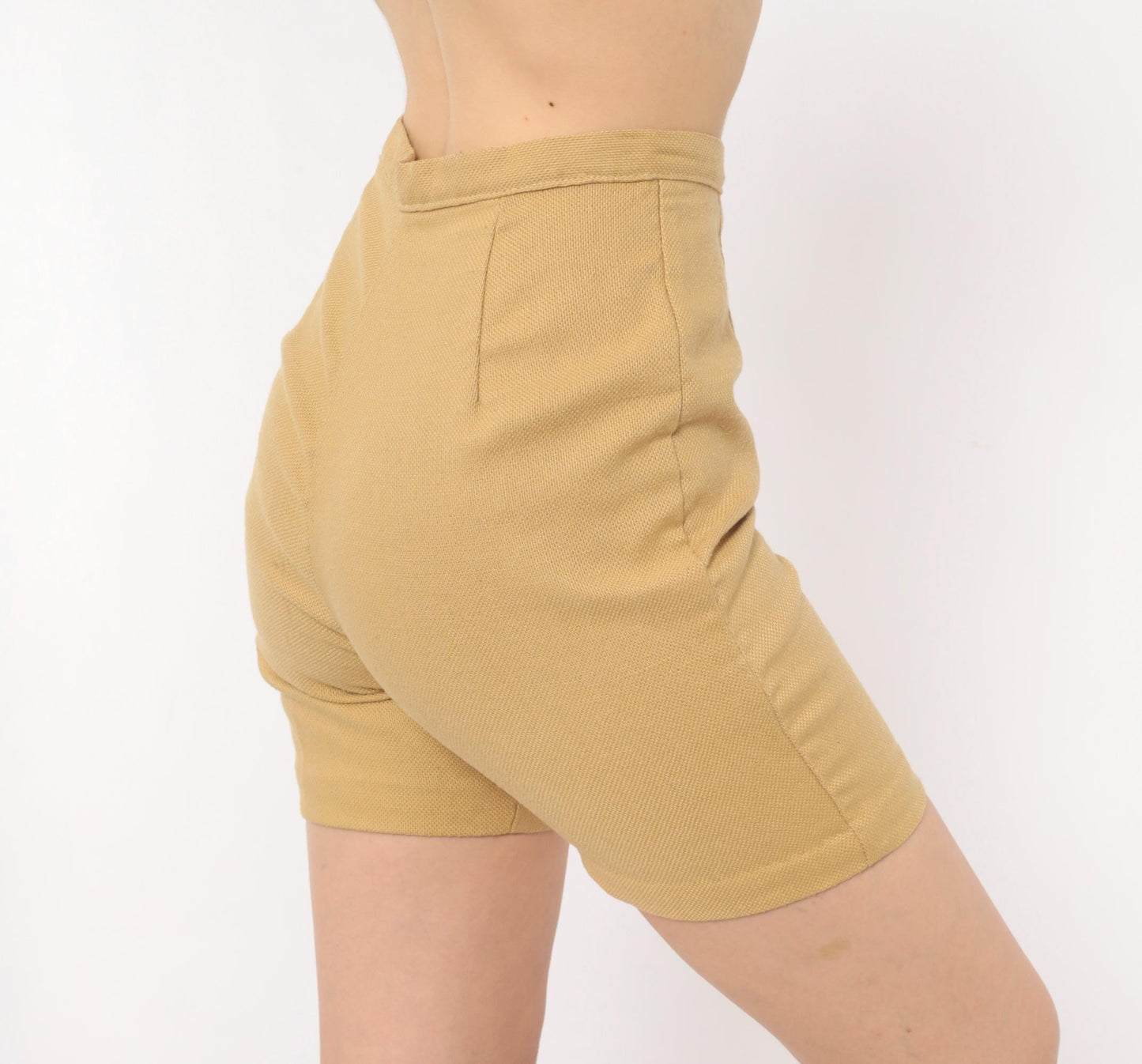 70s Permanent-Press High-Waisted Shorts Tan Cotton Linen Extra Small XS