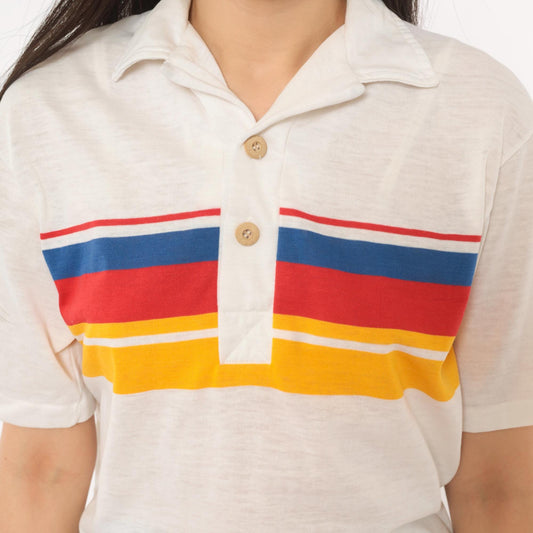 80s Ocean Pacific Polo Striped Chest Band Cotton Surf Collared Tee Small S