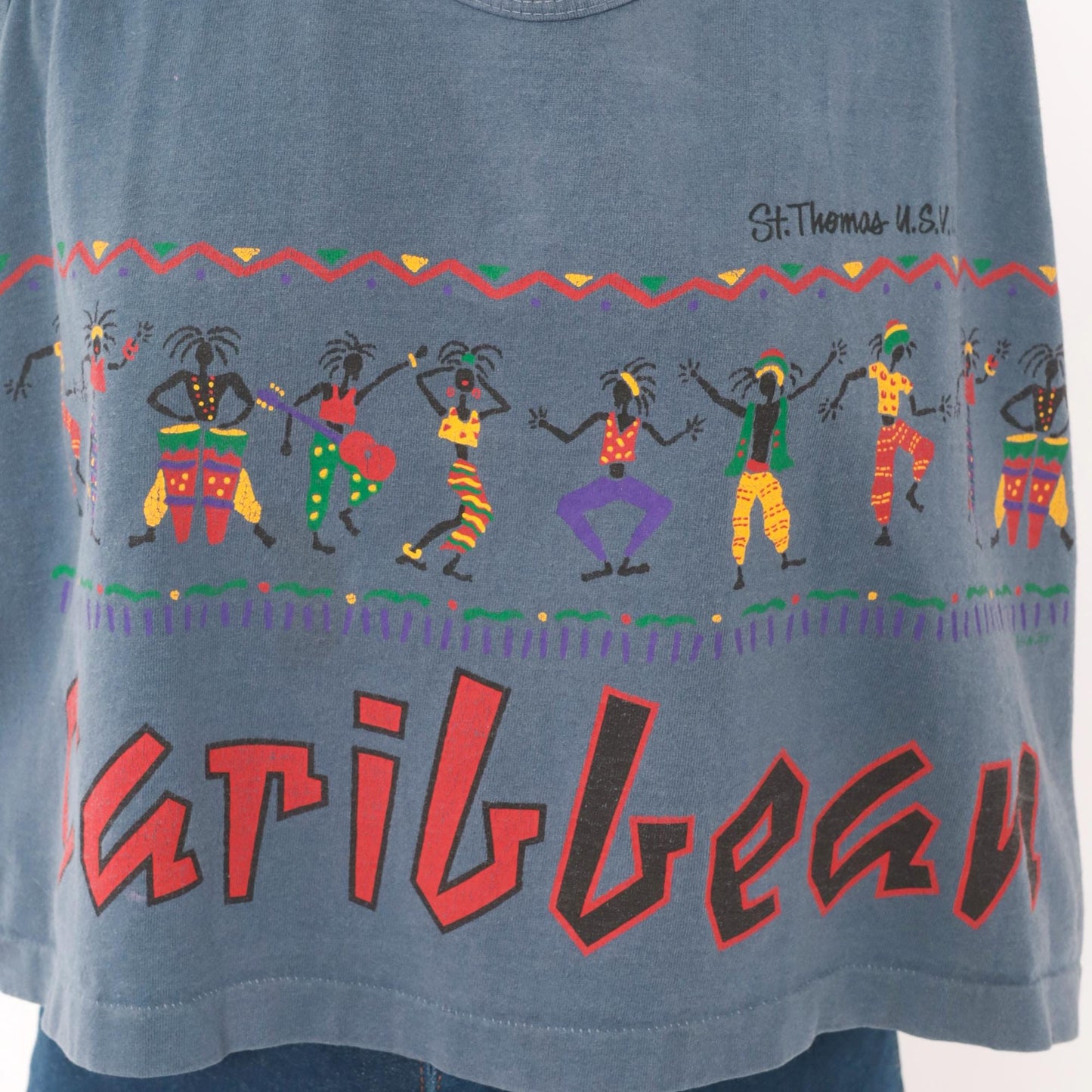 90s Alore Caribbean Dancer Crop Tank St Thomas Blue Cotton Medium