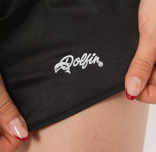 80s Dolfin Black Satin Running Shorts Dolphin Logo Small S