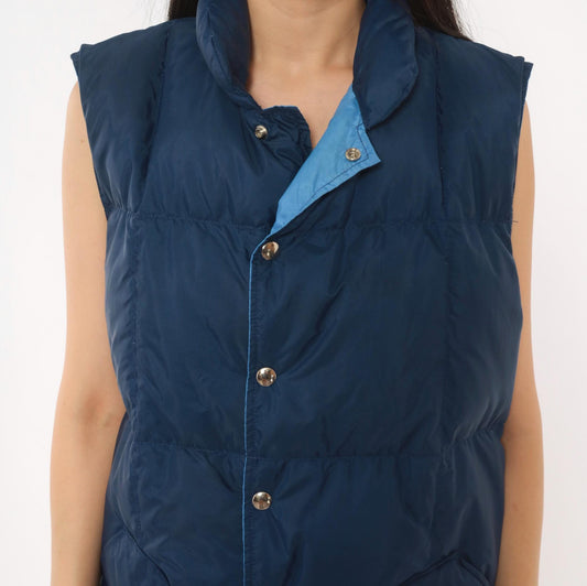 80s Sierra Designs Navy Puffer Vest Snap Front Down Quilted Large L
