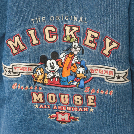 90s Disney Store Mickey Mouse Denim Varsity Jacket Blue Cream Large L