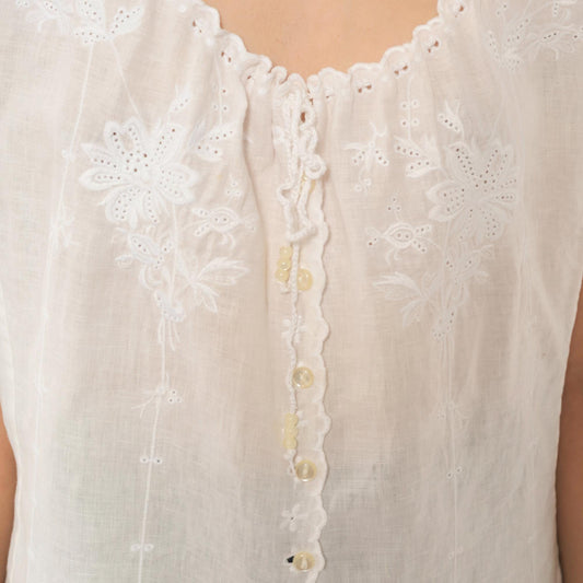 90s White Cotton Eyelet Camisole Broderie Anglaise Button Front Tank Large L