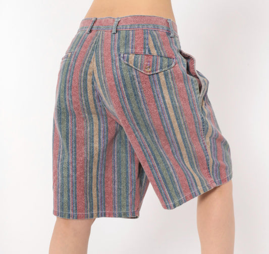 90s St. Johns Bay Striped Denim Shorts High Waisted Bermuda Cotton Large L